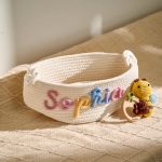 Personalized Baby Gift Set – Custom Name Basket and Crochet Rattle, Handmade Newborn Gift, Baby Shower Present for Boys & Girls