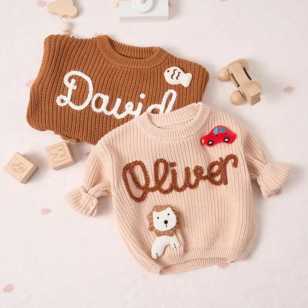 Personalized Baby Sweater – Custom Name Knit Jumper, Handmade Toddler Sweatshirt, Baby Shower Gift