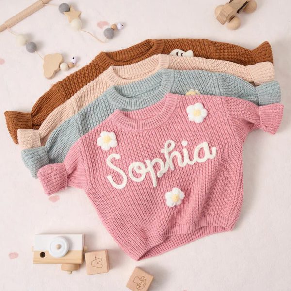 Personalized Baby Sweater – Custom Name Knit Jumper, Handmade Toddler Sweatshirt, Baby Shower Gift