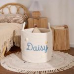 Personalized Woven Basket – Custom Name Storage Basket for Baby Toys, Nursery Organizer or Pet Toy Bin, Handmade Gift