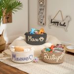 Personalized Pet Toy Basket – Custom Woven Storage Basket with Name, Dog or Cat Toy Organizer, Pet Gift Basket