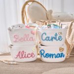 Personalized Woven Basket – Custom Name Storage Basket for Baby Toys, Nursery Organizer or Pet Toy Bin, Handmade Gift