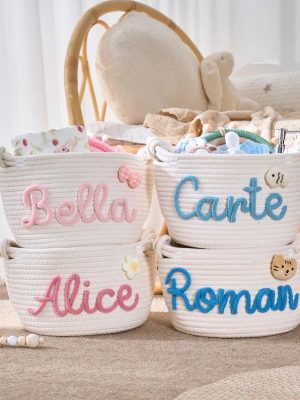 Personalized Woven Basket – Custom Name Storage Basket for Baby Toys, Nursery Organizer or Pet Toy Bin, Handmade Gift