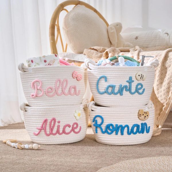 Personalized Woven Basket – Custom Name Storage Basket for Baby Toys, Nursery Organizer or Pet Toy Bin, Handmade Gift