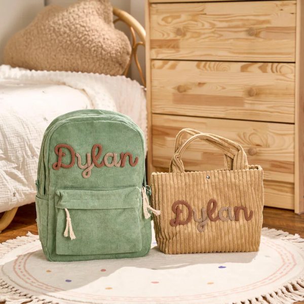 Personalized Corduroy Backpack and Tote Bag Set – Custom Kids Name School Bag, Toddler Preschool Gift, Back to School Essentials