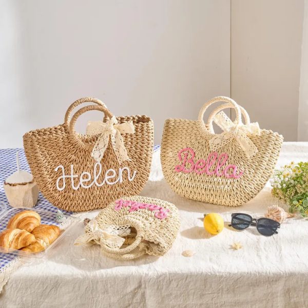 Personalized Mother Daughter Straw Bag Set, Custom Large Beach Tote & Small Crossbody, Matching Mommy and Me Summer Bags, Gift for Her