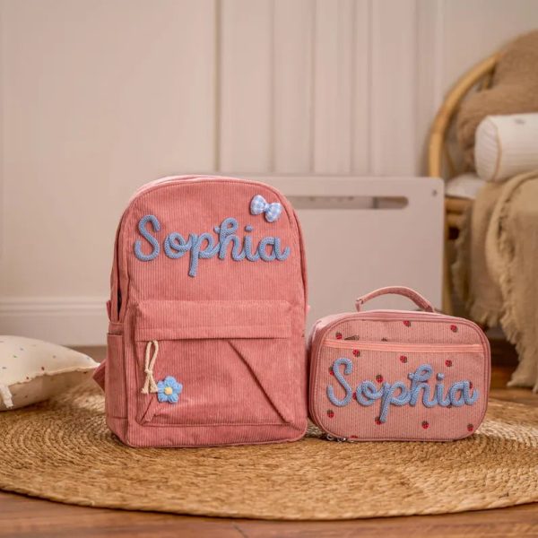 Personalized Corduroy Backpack and Lunch Bag Set – Custom Name School Bag for Kids, Toddler Preschool Bag, Back to School Gift