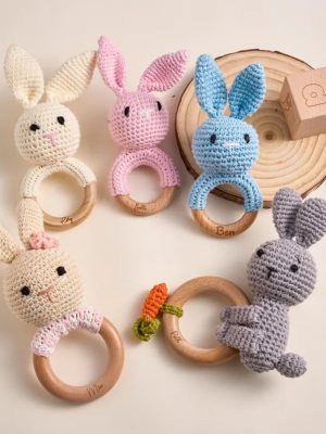 2026 Easter Personalized Baby Rattle – Handmade Custom Name Teether Rattle, Newborn Toy & Baby Shower Gift