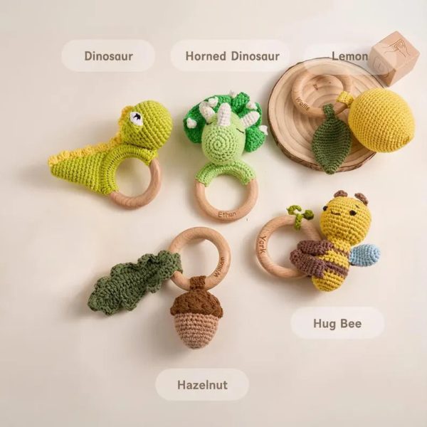 Personalized Baby Rattle – Handmade Newborn Toy, Custom Name Teether Rattle, Baby Shower Gift for Boys & Girls