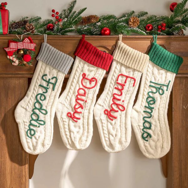 Personalized Christmas Stocking – Custom Embroidered Knit Xmas Sock, Name Christmas Decoration, Family Holiday Gift Bag