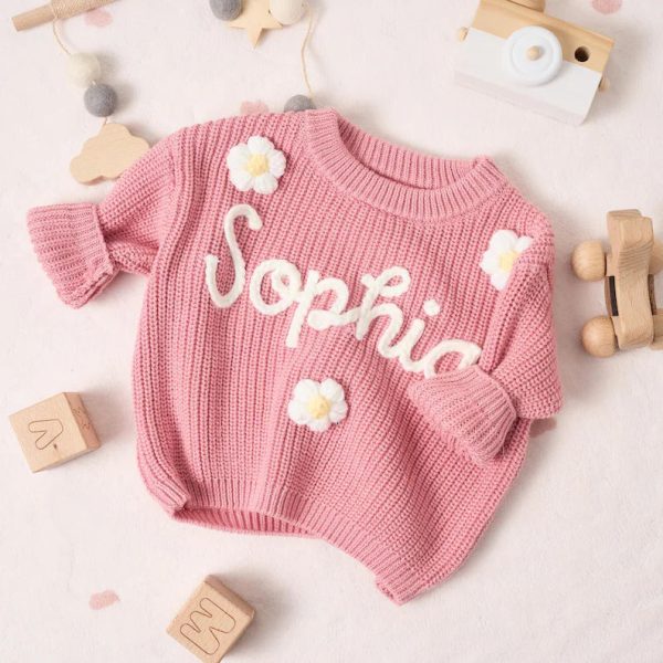 Personalized Baby Sweater – Custom Name Knit Jumper, Handmade Toddler Sweatshirt, Baby Shower Gift