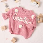 Personalized Baby Sweater – Custom Name Knit Jumper, Handmade Toddler Sweatshirt, Baby Shower Gift