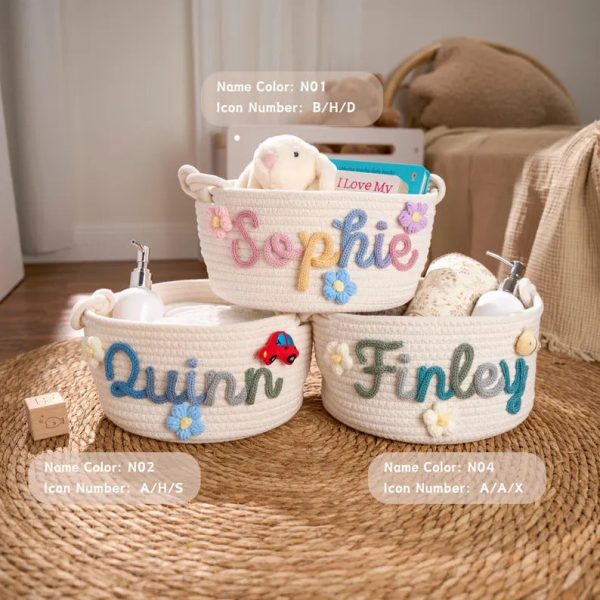 Personalized Woven Basket – Custom Name Storage Basket for Baby Toys, Nursery Organizer or Pet Toy Bin, Handmade Gift