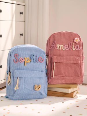 Personalized Corduroy Backpack – Custom Name Kids School Bag, Toddler Preschool Backpack, Back to School Gift for Boys & Girls