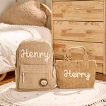 Personalized Corduroy Backpack and Tote Bag Set – Custom Kids Name School Bag, Toddler Preschool Gift, Back to School Essentials