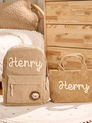 Personalized Corduroy Backpack and Tote Bag Set – Custom Kids Name School Bag, Toddler Preschool Gift, Back to School Essentials