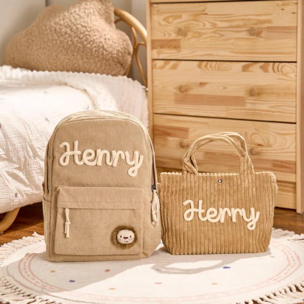 Personalized Corduroy Backpack and Tote Bag Set – Custom Kids Name School Bag, Toddler Preschool Gift, Back to School Essentials