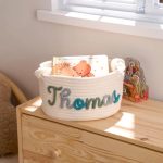 Personalized Woven Basket – Custom Name Storage Basket for Baby Toys, Nursery Organizer or Pet Toy Bin, Handmade Gift