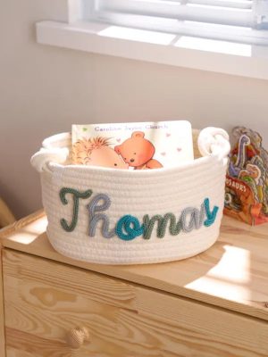 Personalized Woven Basket – Custom Name Storage Basket for Baby Toys, Nursery Organizer or Pet Toy Bin, Handmade Gift
