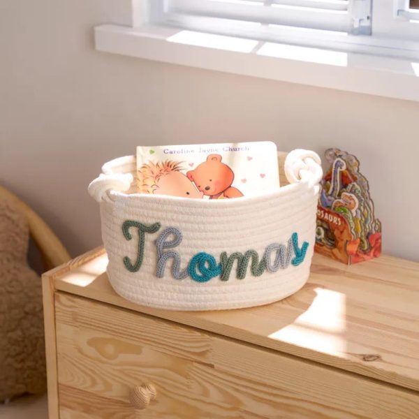 Personalized Woven Basket – Custom Name Storage Basket for Baby Toys, Nursery Organizer or Pet Toy Bin, Handmade Gift