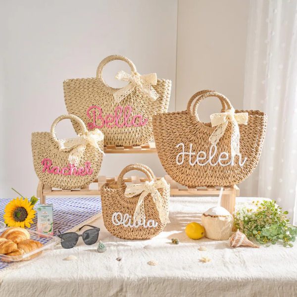 Personalized Mother Daughter Straw Bag Set, Custom Large Beach Tote & Small Crossbody, Matching Mommy and Me Summer Bags, Gift for Her