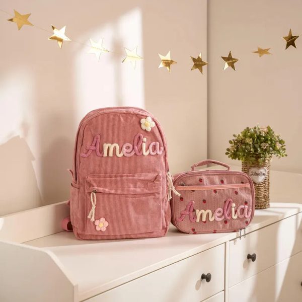 Personalized Corduroy Backpack and Lunch Bag Set – Custom Name School Bag for Kids, Toddler Preschool Bag, Back to School Gift