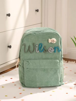 Personalized Corduroy Backpack – Custom Name Kids School Bag, Toddler Preschool Backpack, Back to School Gift for Boys & Girls