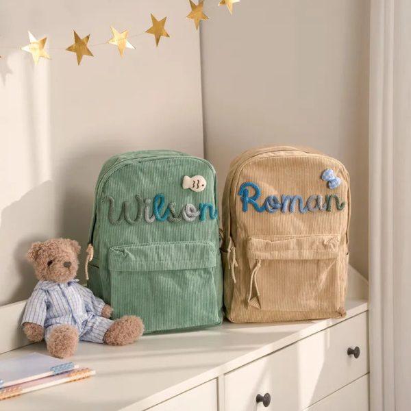 Personalized Corduroy Backpack – Custom Name Kids School Bag, Toddler Preschool Backpack, Back to School Gift for Boys & Girls