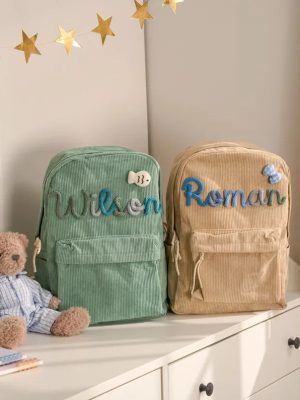 Personalized Corduroy Backpack – Custom Name Kids School Bag, Toddler Preschool Backpack, Back to School Gift for Boys & Girls