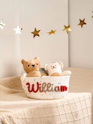 Personalized Woven Basket – Custom Name Storage Basket for Baby Toys, Nursery Organizer or Pet Toy Bin, Handmade Gift