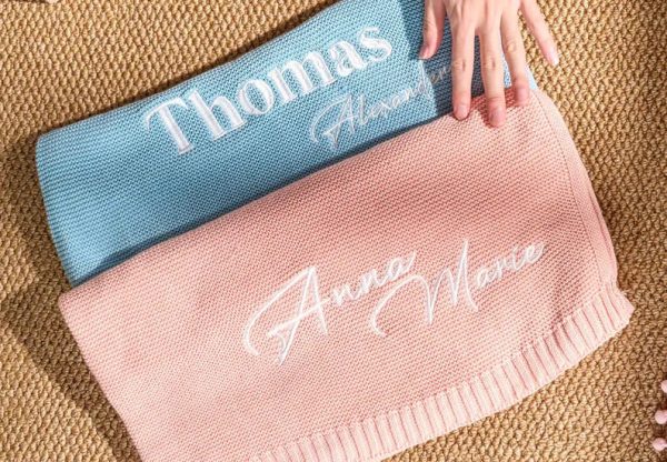Personalized Knit Baby Blanket | Custom Baby Name Blanket | Embroidered Baby Blanket | Unique Baby Shower Gift