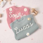 Personalized Baby Sweater – Custom Name Knit Jumper, Handmade Toddler Sweatshirt, Baby Shower Gift