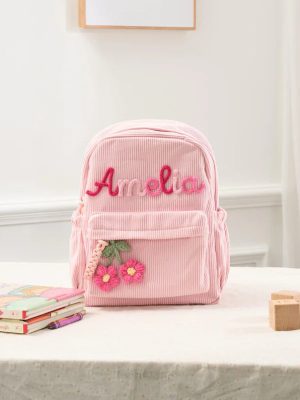 Personalized Mini Kids Backpack – Custom Name Small Toddler Bag, Corduroy Preschool Backpack, Baby Gift for Boys & Girls