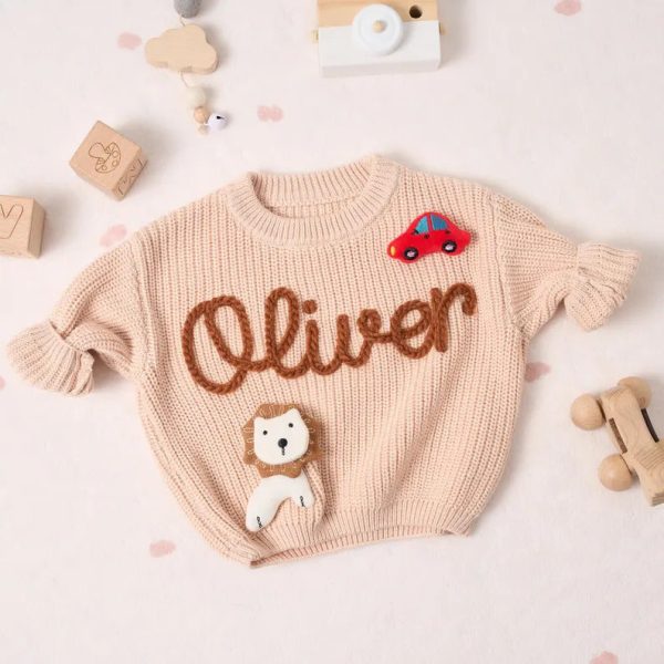 Personalized Baby Sweater – Custom Name Knit Jumper, Handmade Toddler Sweatshirt, Baby Shower Gift
