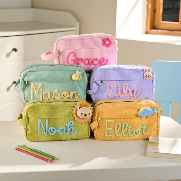 Personalized Corduroy Pencil Case for Kids, Custom Name School Pouch, Girls & Boys Back to School Gift