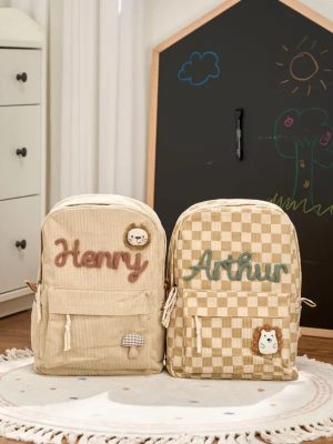 Personalized Corduroy Backpack – Custom Name Kids School Bag, Toddler Preschool Backpack, Back to School Gift for Boys & Girls