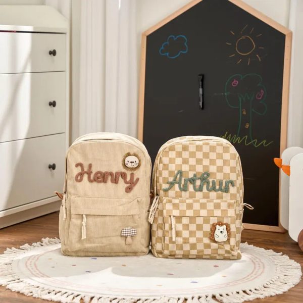 Personalized Corduroy Backpack – Custom Name Kids School Bag, Toddler Preschool Backpack, Back to School Gift for Boys & Girls