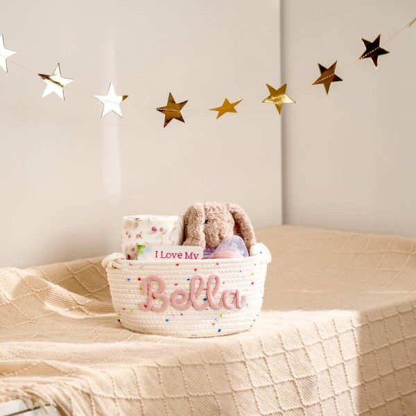 Personalized Woven Basket – Custom Name Storage Basket for Baby Toys, Nursery Organizer or Pet Toy Bin, Handmade Gift