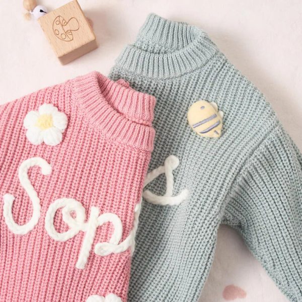 Personalized Baby Sweater – Custom Name Knit Jumper, Handmade Toddler Sweatshirt, Baby Shower Gift