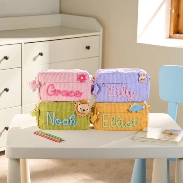 Personalized Corduroy Pencil Case for Kids, Custom Name School Pouch, Girls & Boys Back to School Gift