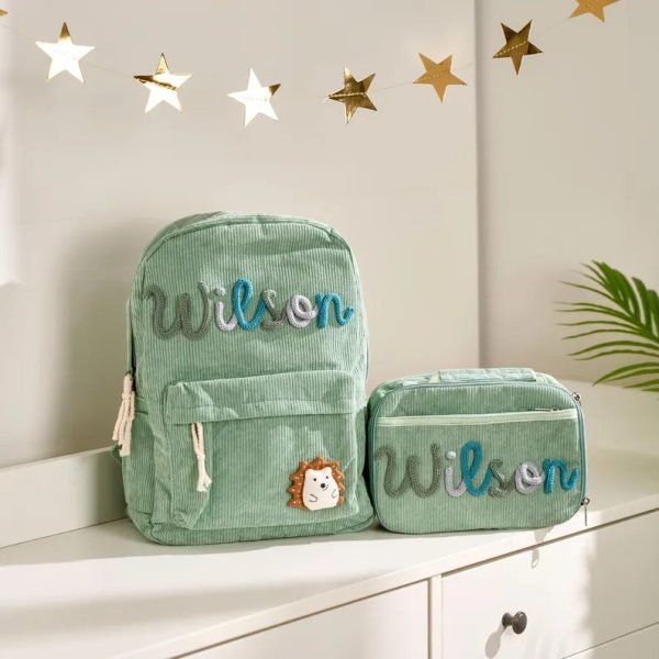 Personalized Corduroy Backpack and Lunch Bag Set – Custom Name School Bag for Kids, Toddler Preschool Bag, Back to School Gift