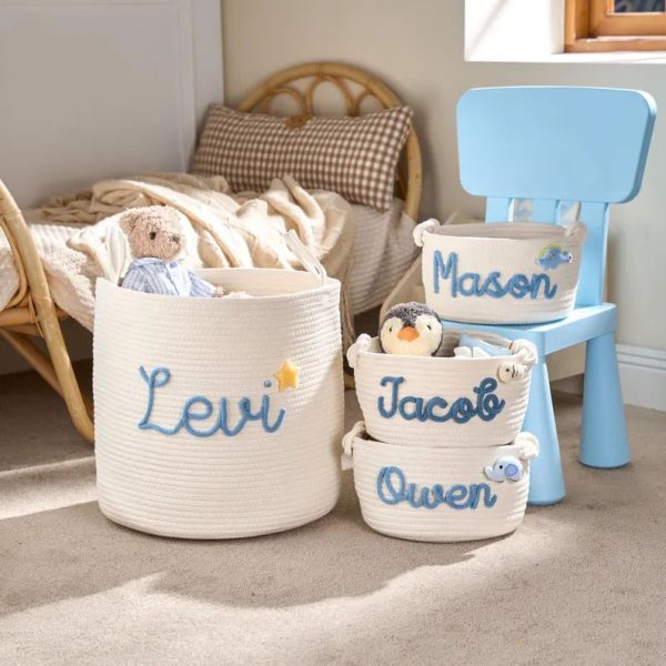 Personalized Woven Basket – Custom Name Storage Basket for Baby Toys, Nursery Organizer or Pet Toy Bin, Handmade Gift