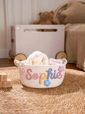 Personalized Woven Basket – Custom Name Storage Basket for Baby Toys, Nursery Organizer or Pet Toy Bin, Handmade Gift