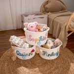 Personalized Woven Basket – Custom Name Storage Basket for Baby Toys, Nursery Organizer or Pet Toy Bin, Handmade Gift