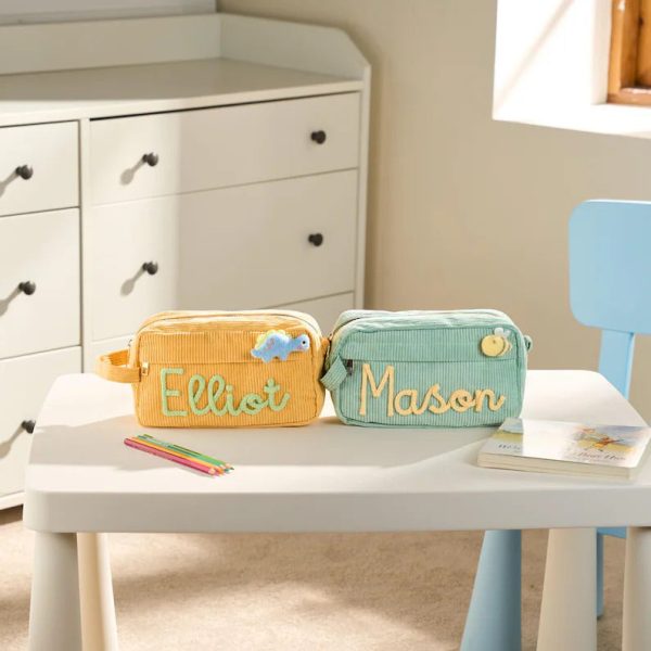 Personalized Corduroy Pencil Case for Kids, Custom Name School Pouch, Girls & Boys Back to School Gift